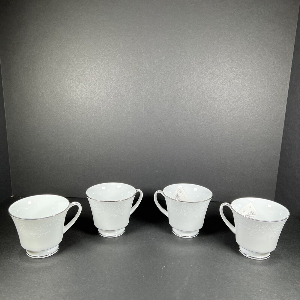 Noritake Tahoe 2585 Set‎ of 4 Fine China Teacups White Coffee Tea NIB